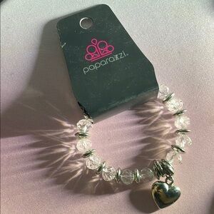 Paparazzi Silver and Clear Beaded Bracelet with Heart Charm